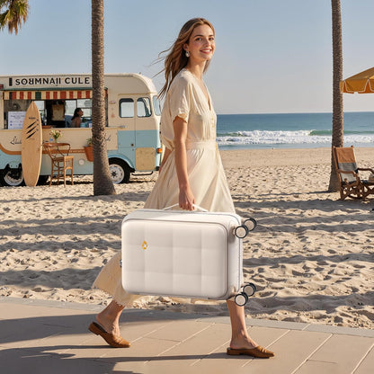 MGB 20 Inch Top Open Carry On Luggage 22x14x9 Airline Approved, Aluminum Frame Hard Shell Carry On Suitcase with Spinner Wheels,Travel Small Luggage for Women Men Gifts (Cream)