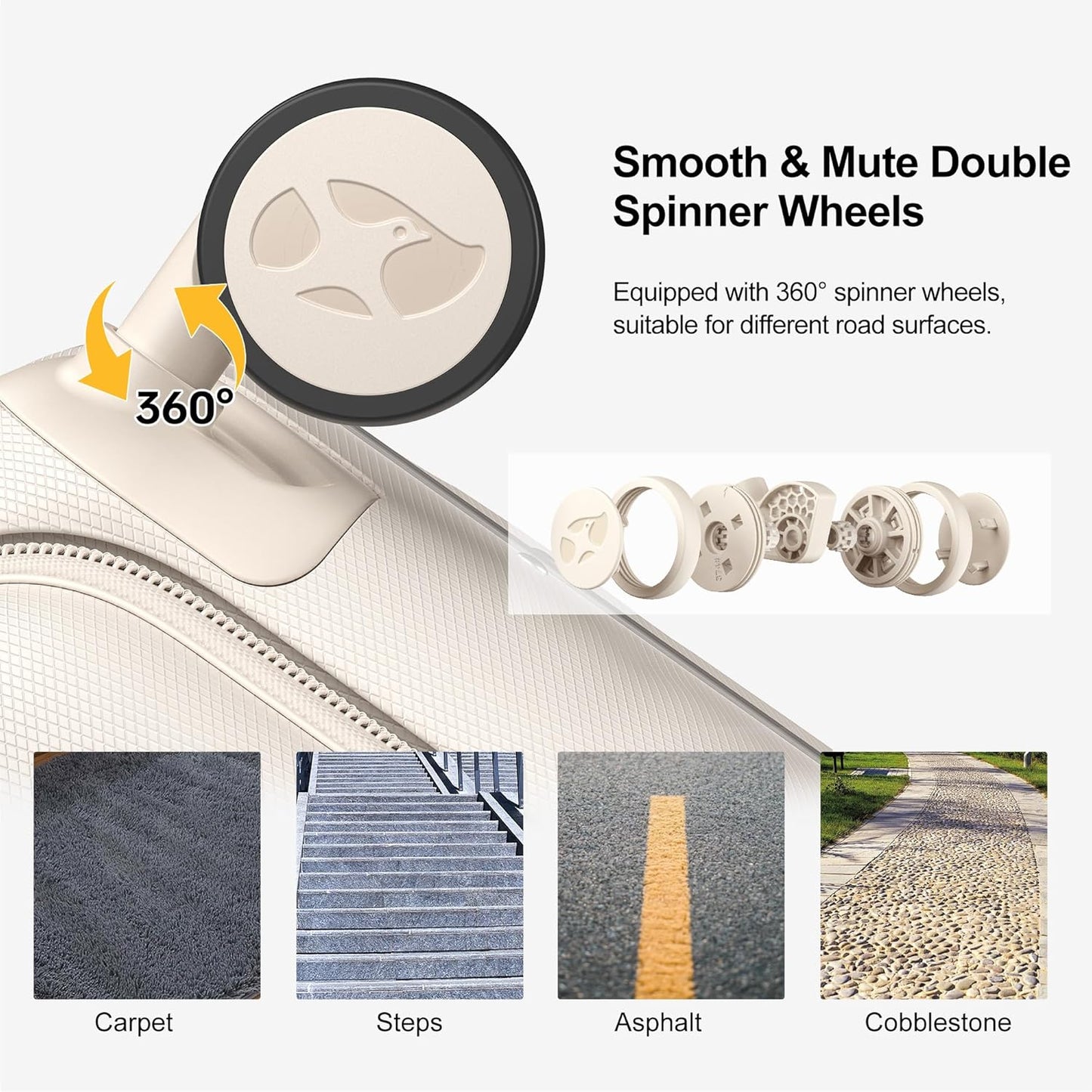 MGB 20 Inch Top Open Carry On Luggage 22x14x9 Airline Approved, Aluminum Frame Hard Shell Carry On Suitcase with Spinner Wheels,Travel Small Luggage for Women Men Gifts (Cream)