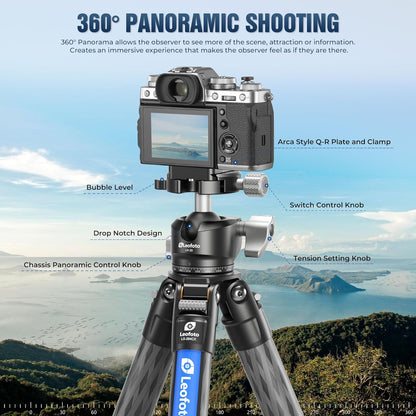 Carbon Fiber Tripod for Camera with 360° Panoramic Ball Head, 67" Compact Lightweight Travel Tripod for DSLR Video Camcorder, Max Load 10kg/22lbs