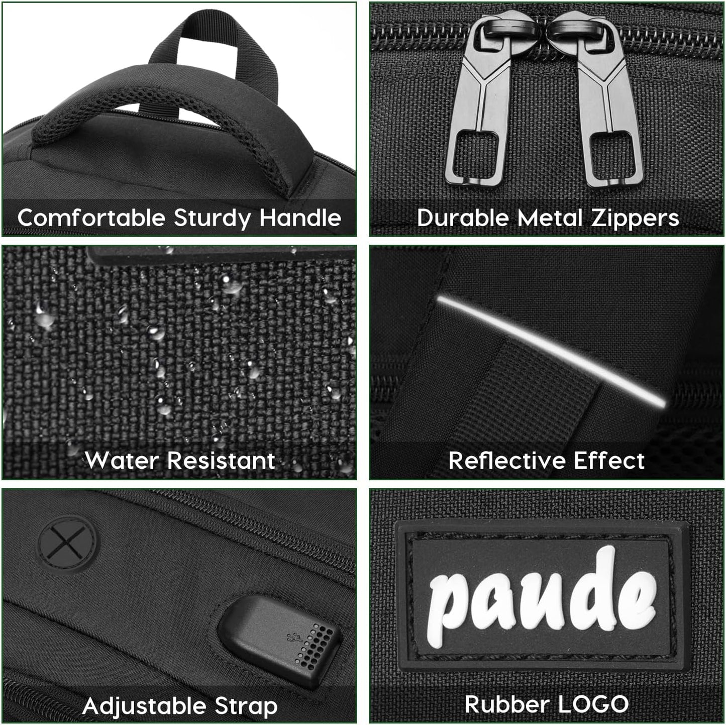 Paude Laptop Backpack, 17.3 Inch School Backpack Large Bookbag with USB for High School College Students Office Business,Waterproof