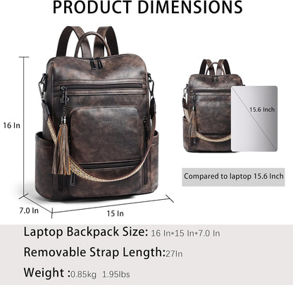 Shrrie Vegan Leather Laptop Backpack for Women 15.6 inch Work Backpack Fashion Travel Backpack Purse for Travel College Work