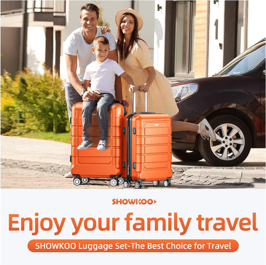 SHOWKOO Luggage Sets Expandable PC+ABS Durable Suitcase Sets Double Wheels TSA Lock 4 Piece Luggage Set Orange
