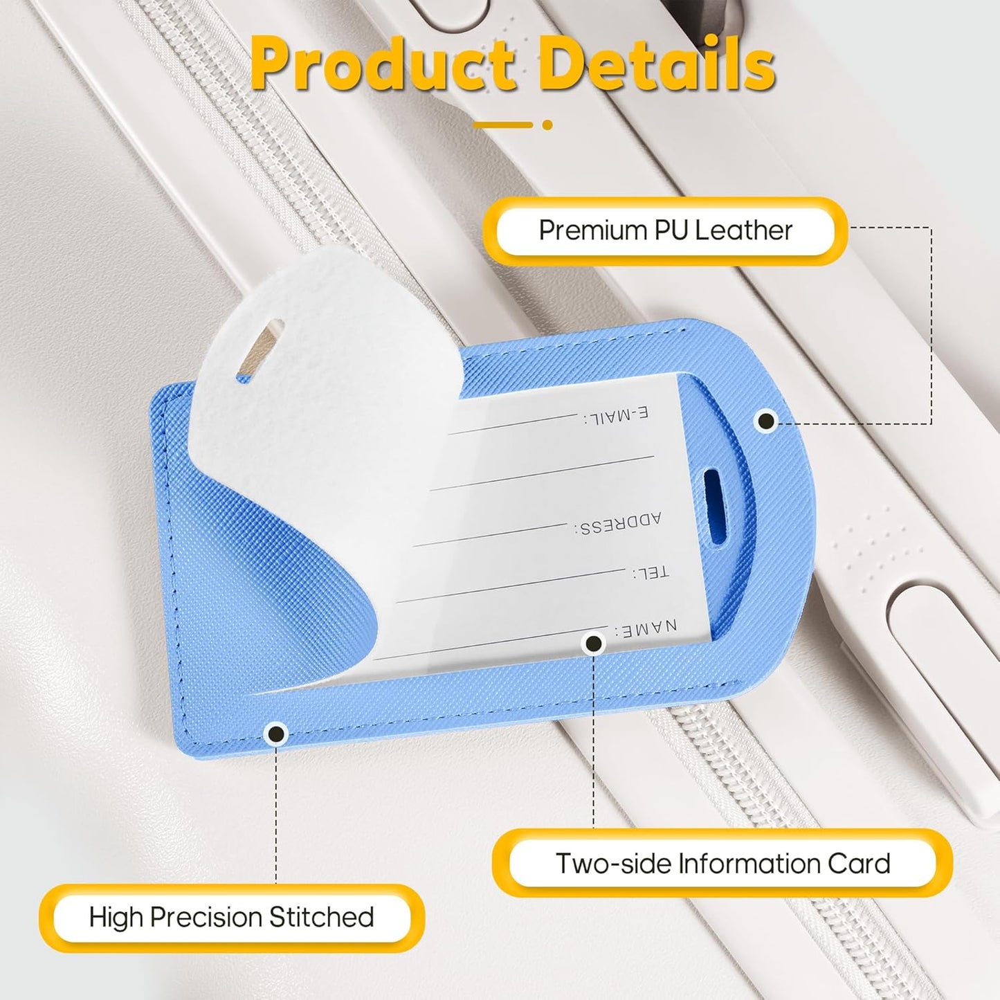 3 Pack Luggage Tags for Suitcases, TSA Approved Bag Tags, Baggage Tags with Privacy Protection, Travel Essentials Luggage Accessories, Blue & Brown