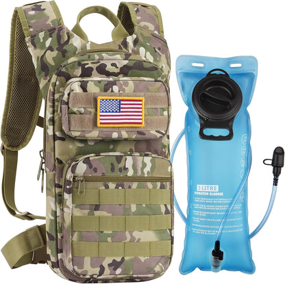 GENILU Tactical Hydration Backpack with 3L Water Bladder, Lightweight Molle Water Backpack Daypack for Men Women