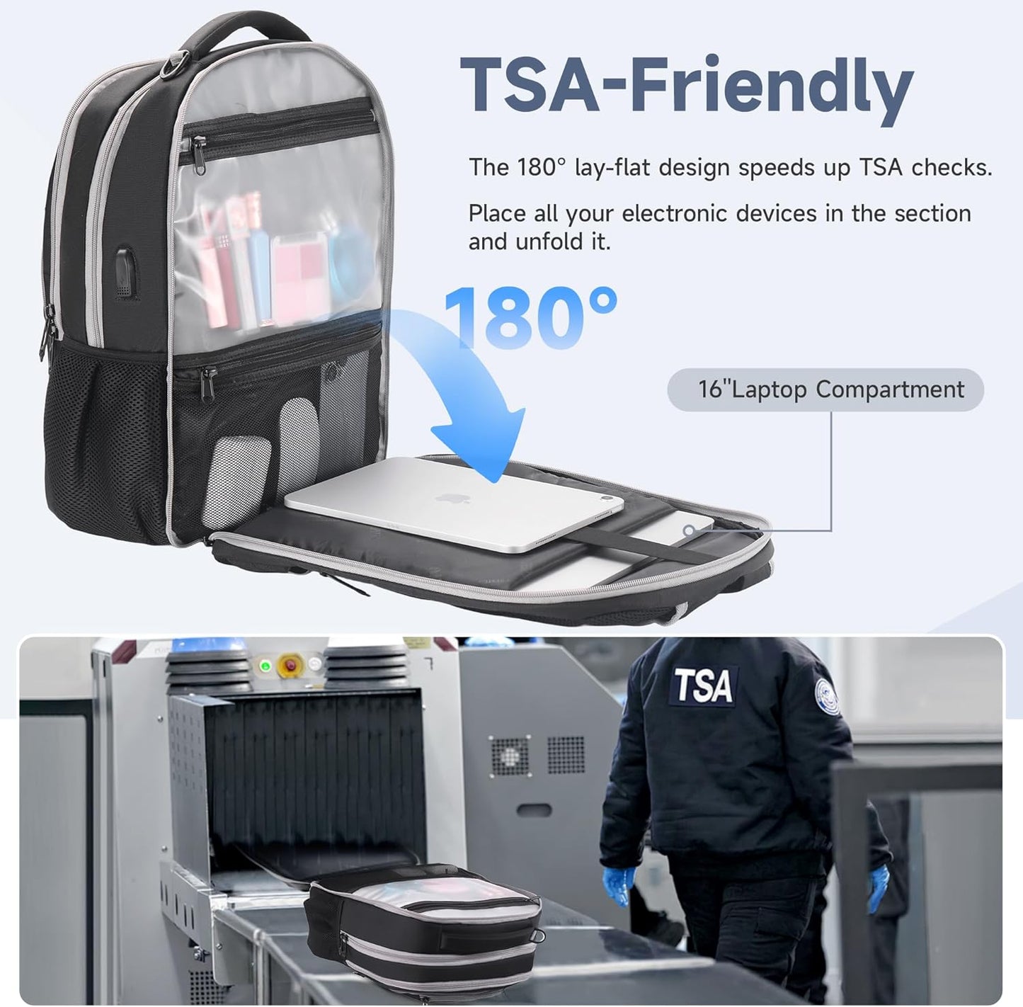 Multipocket TSA Black Travel Laptop Backpack for Men, Anti-Theft Business Daypacks, Airline Approved Personal Item Work Bag, Water Resistant 16 Inch Work Computer Backpack