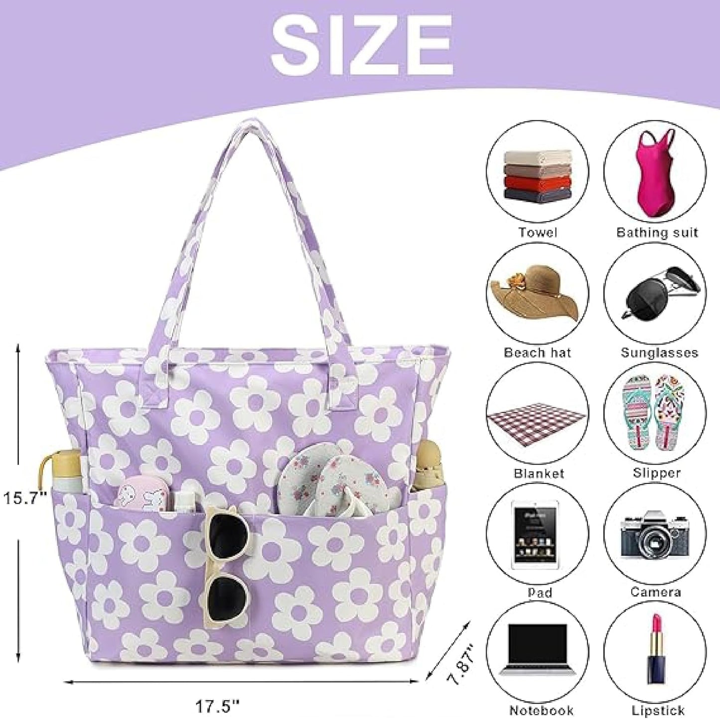 Waterproof Beach Tote Pool Bags for Women Ladies Extra Large Gym Tote Carry On Bag With Wet Compartment for Weekender Travel
