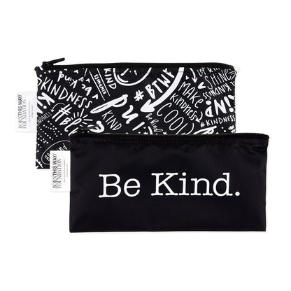 Bumkins Reusable Snack Bags, for Kids School Lunch and for Adults Portion, Washable Fabric, Waterproof Cloth Zip Bag, Supplies Travel Pouch, Food-Safe Storage, 2-pk Born This Way Be Kind