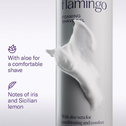 Flamingo Shaving Razor Set for Women - Razor Handle, 2 Razor Blade Refills, Foaming Shave Gel, and Shower Holder - Rose