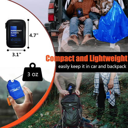 Frelaxy Emergency Blanket 2-Pack/4-Pack, Extra-Thick Extra-Large Space Blankets with Whistles, Storage Pouchs, and EVA case