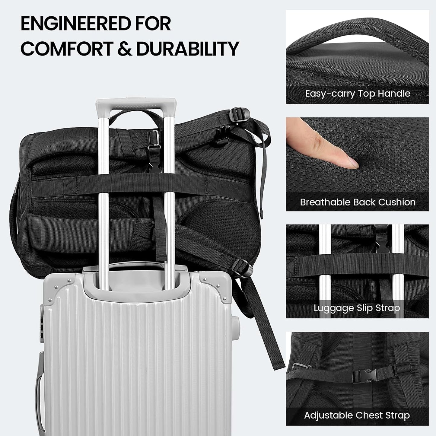 Large Travel Backpack for Men 40L, Carry On Backpack TSA 17.3 Inch Laptop Mochila Flight Approved, Large Business Daypack Waterproof,Carry on bag Weekender College for Men Women, Black