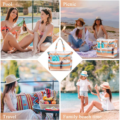 LEDAOU Beach Bag Waterproof Sandproof Women Tote Bag Pool Bag with Zipper for Gym Grocery Travel with Wet Pocket