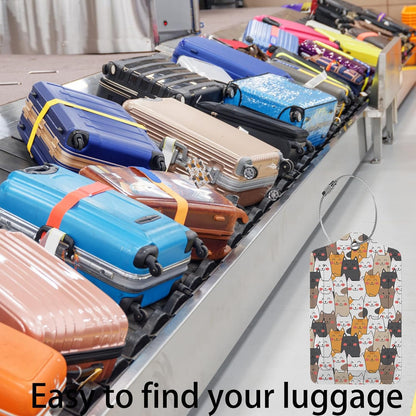 Stacked Cats Luggage Tags for Suitcases,2 Pack Luggage Tag, Leather Stainless Steel Loop Label Tag for Women Girl Travel Bag Suitcase