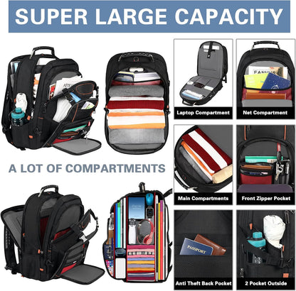 18.4 inch Laptop Backpack, Extra Large Travel Laptop Backpack with USB Charging Port, Big Capacity TSA Friendly RFID Anti Theft Pocket Heavy Duty Computer Bag for Men Women,21.2*15.5*11.5 inch Orange