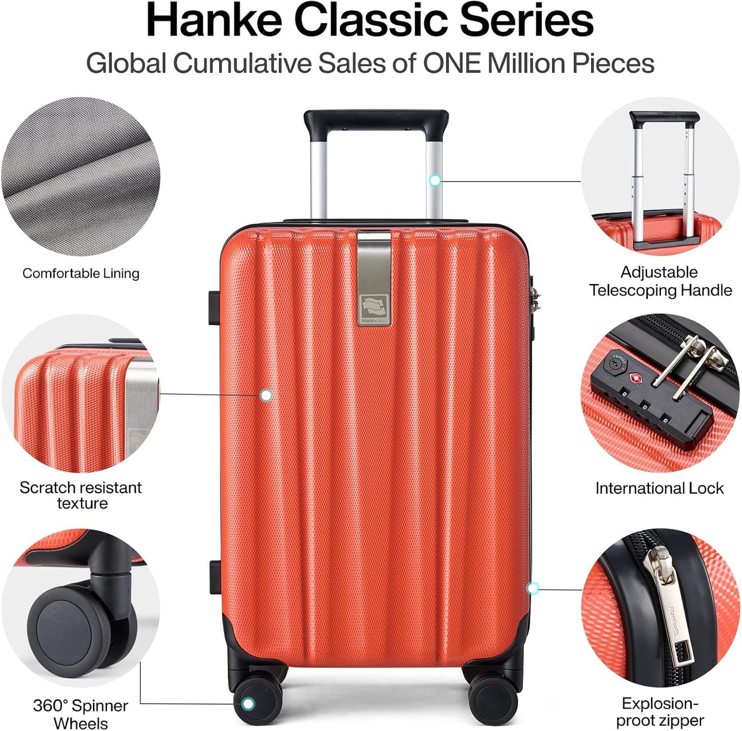 Hanke 24 Inch Luggage Suitcases With Spinner Wheels Lightweight PC Hard Shell Rolling Suitcase With Travel Lock,Checked-Medium 24-Inch （Orange）