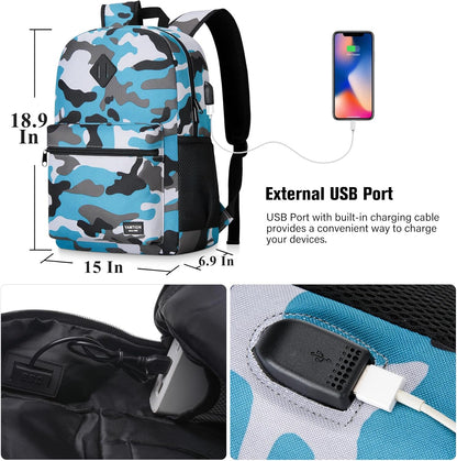 School Backpack,17.3 Inch Bookbag Men and Teen Boy School bag with USB Charging Port for High School College