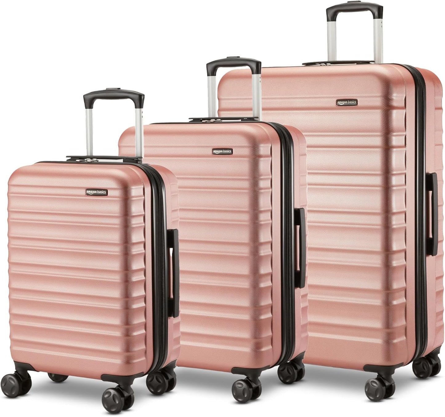 Amazon Basics 3-Piece Set (21", 26", 30"), Hardshell Suitcases With Wheels, Expandable For Up to 25% More Space, With Scratch-Resistant Surface, Four Multi-directional Wheels, Rose Gold