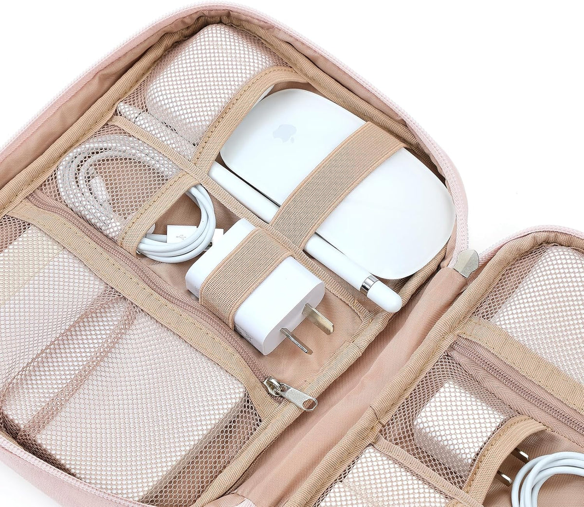 NISHEL Travel Cord Organizer Case, Tech Electronic Bag, Essentials for Charger, Cable, Phone, Hard Drive, USB, SD Card, Pink