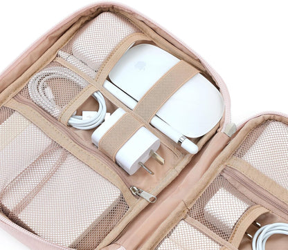 NISHEL Travel Cord Organizer Case, Tech Electronic Bag, Essentials for Charger, Cable, Phone, Hard Drive, USB, SD Card, Pink