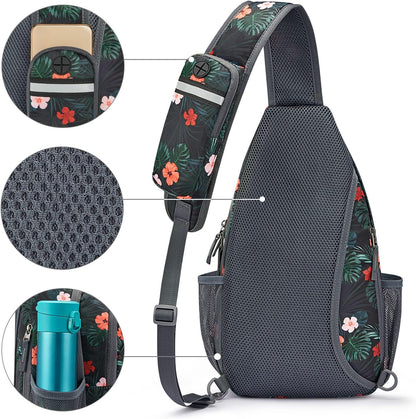 G4Free Sling Bag RFID Blocking Sling Backpack Crossbody Chest Bag Daypack for Hiking Travel(Black Base Floral)