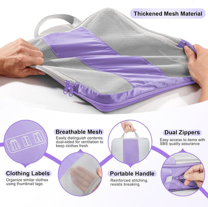 8 Set Compression Packing Cubes for Travel Essentials,Compressible Expandable Packing Cubes for Suitcase,OlarHike Luggage Organizer Bags for Travel,Handy Helper for Organizing Clothes(Light Purple)