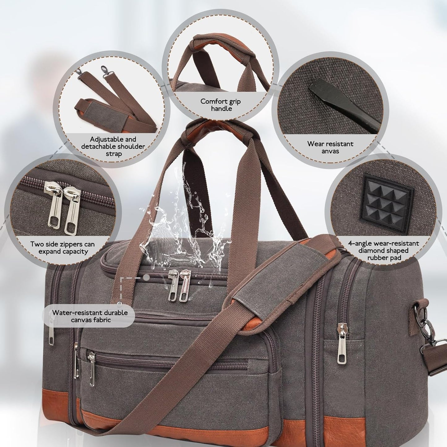 Men'S Duffle Bag For Travel, Expandable Canvas Duffel Bags Overnight Weekend Gym Carry On Luggage Bag For Men(Grey)