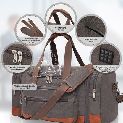 Men'S Duffle Bag For Travel, Expandable Canvas Duffel Bags Overnight Weekend Gym Carry On Luggage Bag For Men(Grey)
