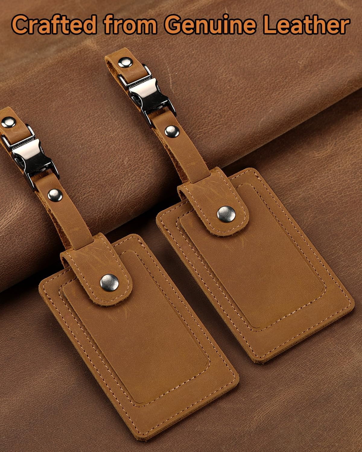 Premium Genuine Leather Luggage Tags for Suitcases - Quick Release, Privacy Protection, Elegant and Durable, Travel Essential Luggage Tag - 2 Pack Brown