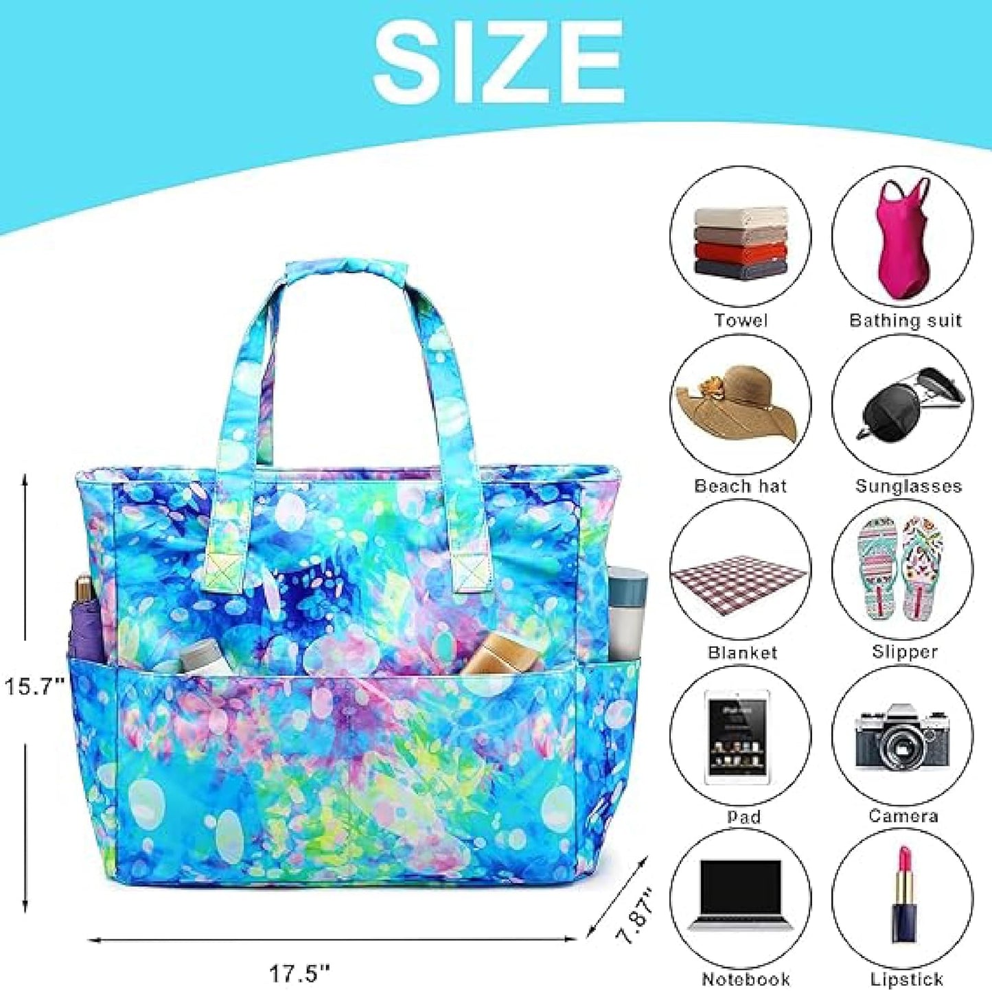 Waterproof Beach Tote Pool Bags for Women Ladies Extra Large Gym Tote Carry On Bag With Wet Compartment for Weekender Travel