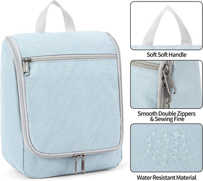 Della Gao Travel Toiletry Bag, Hanging Toiletry Bag for Men and Women, Water-resistant Makeup Bag Cosmetic Toiletries Organizer, Bathroom Bag, Sturdy Nylon, Light Blue