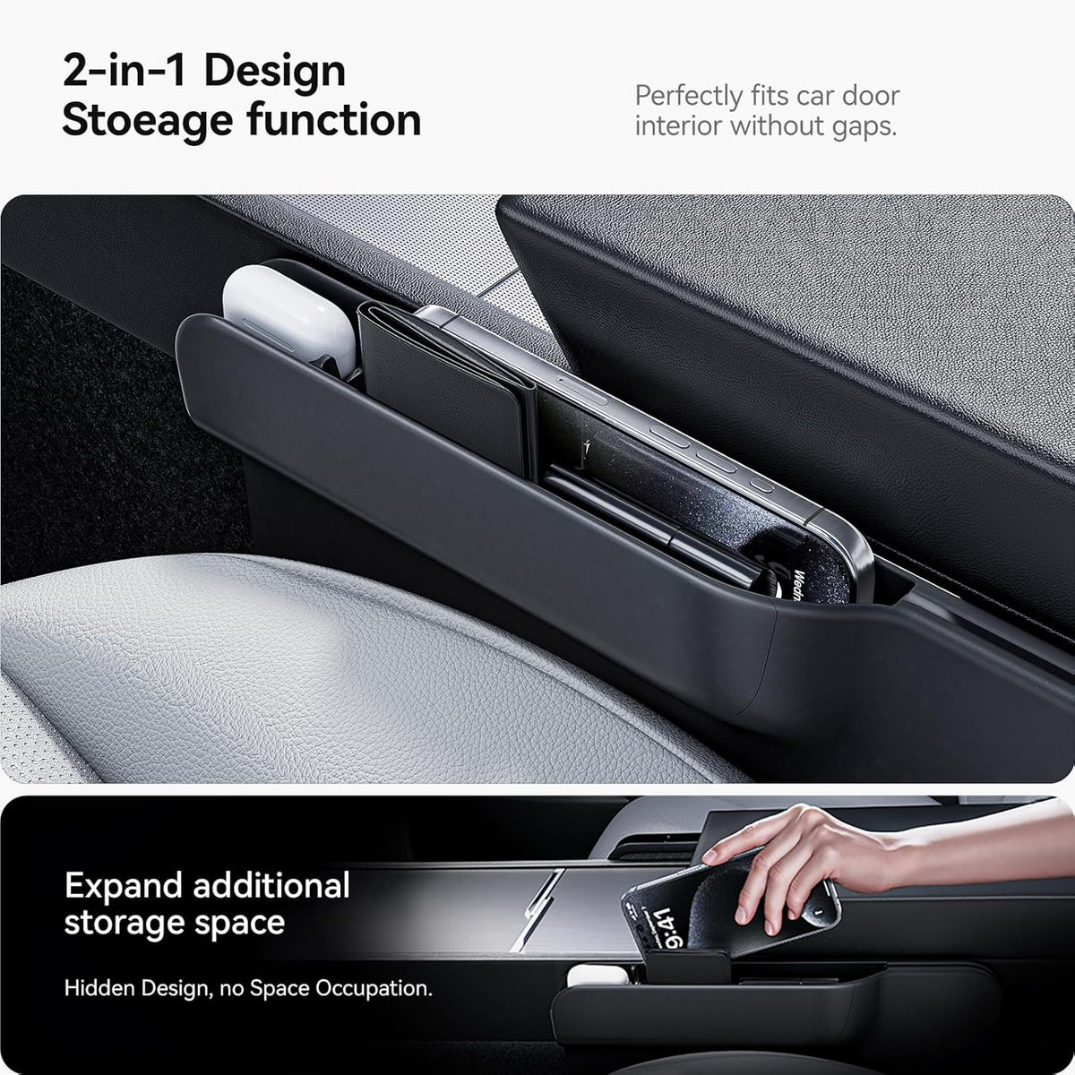 YONZEE 2-in-1 Car Steering Wheel Desk Tray & Car Seat Gap Filler Organizer – Foldable Carbon Fiber Look Table for Laptop, Eating Food, Writing – Universal Fit for Most Vehicles