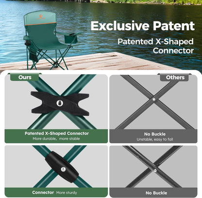 ALPHA CAMP Camping Chair 2 Pack Portable Chair with 3-Can Cooler Folding Chair with Side Pocket and Cup Holder, Collapsible for Camping, Tailgates, Beach, Fishing and Sports,2PC