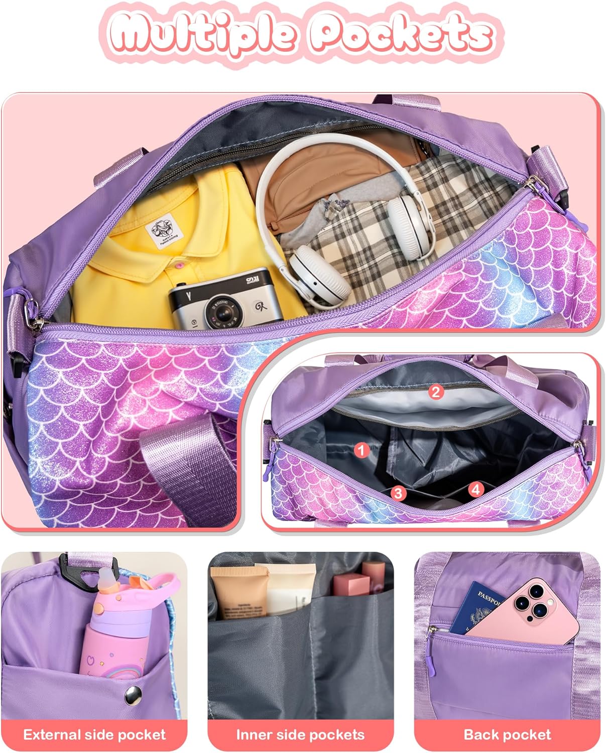 Birthday Gift for Daughter 3-12 Years Old-Girl Gym Bag with Shoe Compartment, Kid Personalized Dance Bags, Initial Travel Tote with Makeup Pouch, Gifts for Granddaughter (Letter A)