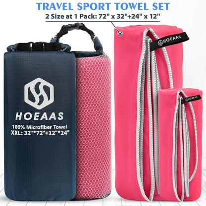 HOEAAS 2 Pack Microfiber Camping Towels, Quick Dry Towel, Super Absorbent Ultra Compact Travel Towel Soft Lightweight Sports Towel for Sweat Fast Drying Towels for Pool,Gym,Hiking,Backpacking,Fitness