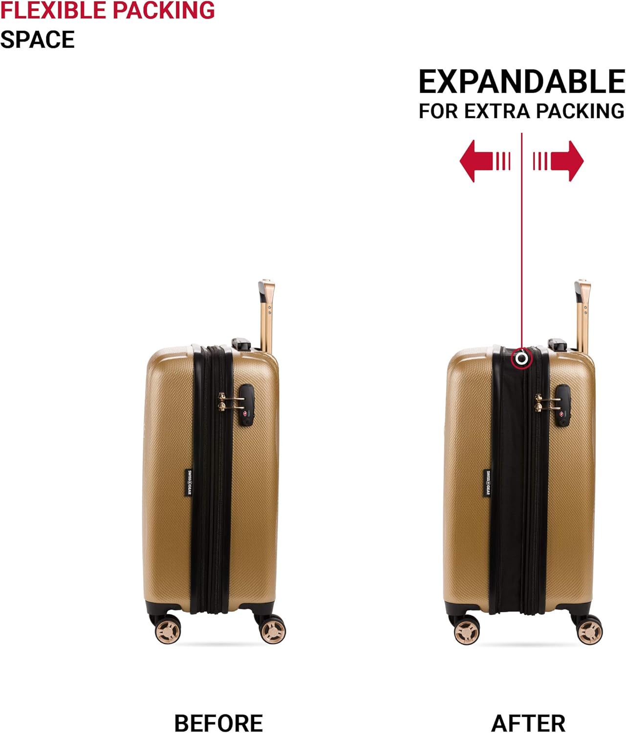 SwissGear 7272 Energie Expandable Hardside Luggage with Spinner Wheels and TSA Lock, Gold, Carry-On 19-Inch