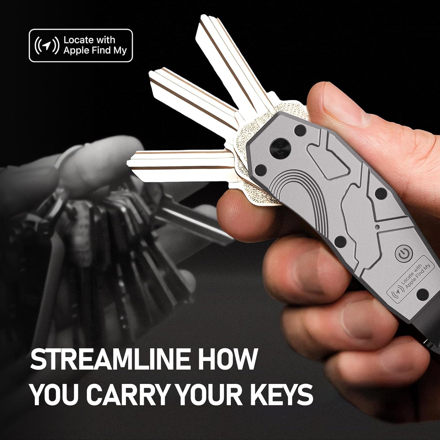 Air Keychain, Key Organizer Works with Apple Find My, Built-in airtag Chips, Holds 2-6 Keys, Car Key Chains with GPS Tracker, Key Finder, Minimalist Key Holder for Men and Women, (iOS Only) (Grey)