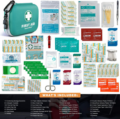 150 Pieces Mini First Aid Kit - Small Medical Kit with Hard Shell - Emergency First Aid Kit for Car, Travel, Home, Outdoor, Office, Camping, Hiking (Green)