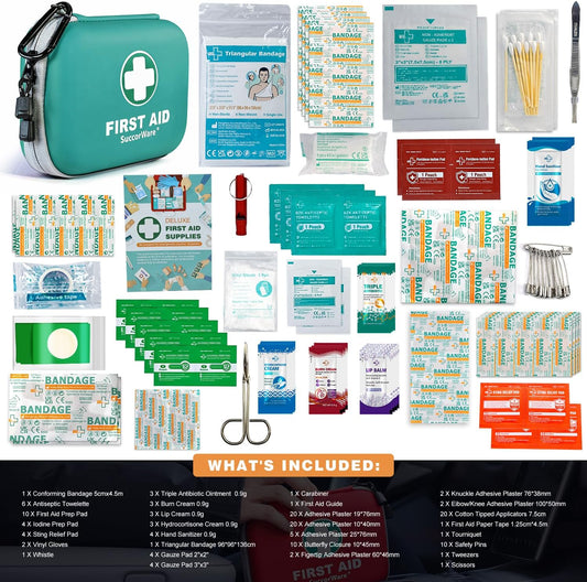 150 Pieces Mini First Aid Kit - Small Medical Kit with Hard Shell - Emergency First Aid Kit for Car, Travel, Home, Outdoor, Office, Camping, Hiking (Green)