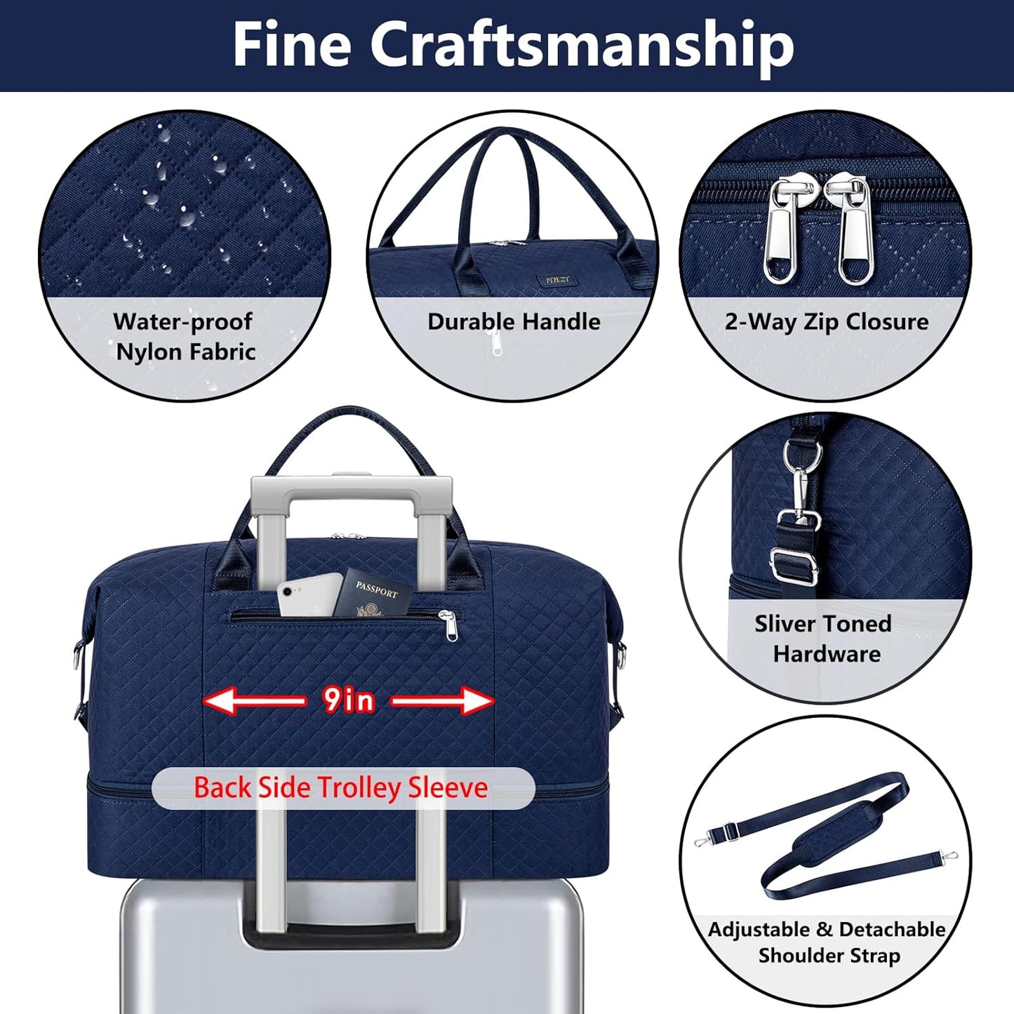 Weekender Bag for Women, Travel Duffel Bag Carry On Overnight Bag with Shoe Compartment Large Nylon Travel Weekend Tote Bag