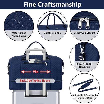 Weekender Bag for Women, Travel Duffel Bag Carry On Overnight Bag with Shoe Compartment Large Nylon Travel Weekend Tote Bag