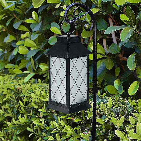 18" Solar Lanterns Outdoor Waterproof, Glass Solar Flickering Flame Lantern Large Hanging Solar Lantern Metal Decorative for Patio Garden Backyard Outside Tabletop Mothers Day Gifts Mom