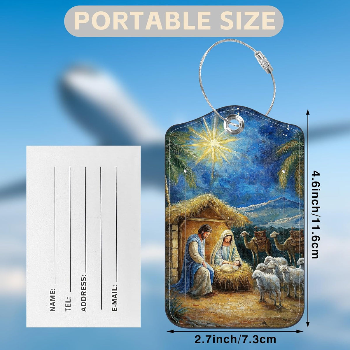 Nativity Scene Set of 2 Luggage Tags for Suitcases Leather Suitcase Tags Identifiers with Privacy Name Address Label and Stainless Steel Loop for Women Men Travel Luggage Accessories