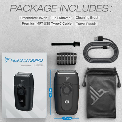 HUMMINGBIRD MK2 Compact Foil Shaver – No Nick, No Cut, No Razor Burn Face Shaver for Men, Portable USB C Rechargeable, Dual Foil Flex Head Electric Razor, LED Display, Travel Head & Facial Groomer