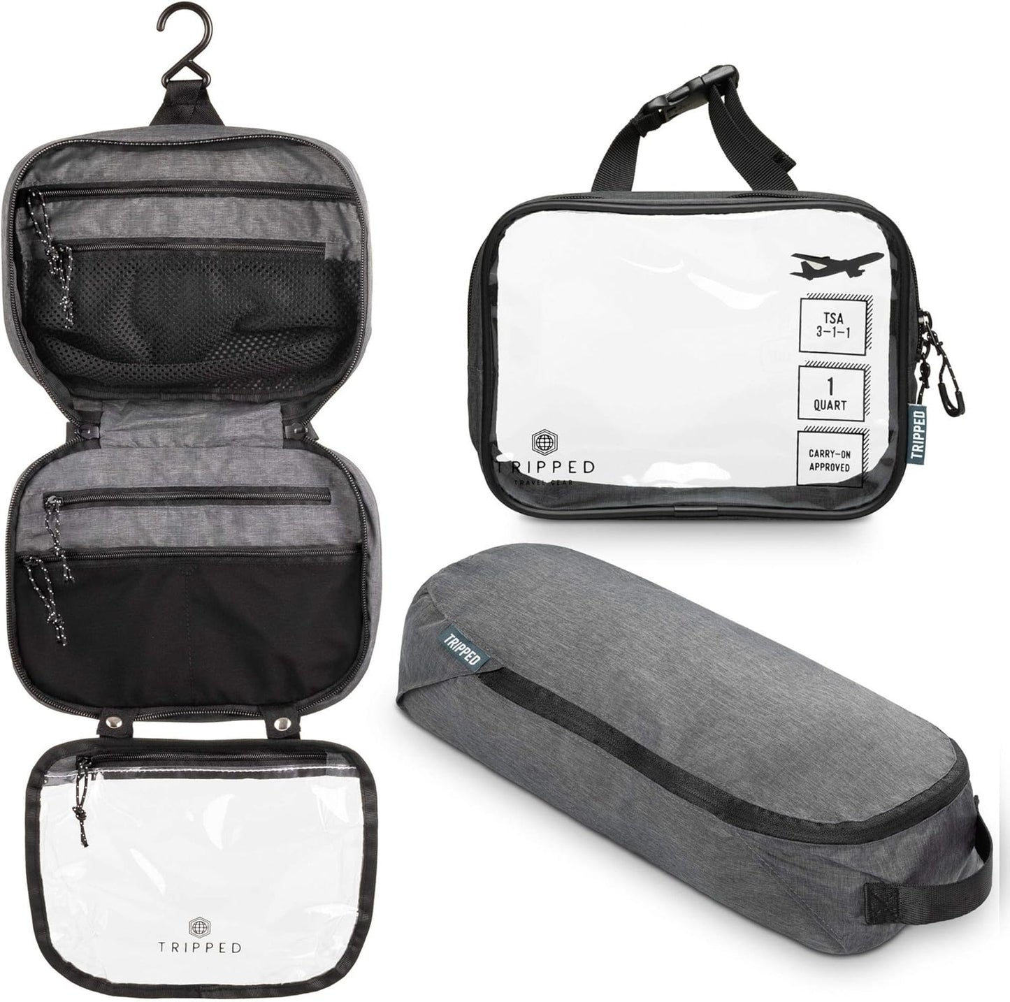 Toiletry Bag Kit Set: Hanging Travel Toiletry Bag + 311 TSA Cosmetic Liquid Bag + Ultralight Accessory Organizer Pouch