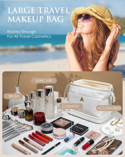 Gifts for Young Women-Appreciation Gifts, Makeup Bag for Women, Personalized Double Layer Cosmetic Bag with Makeup Brush Organizer, Travel Toiletry Bag Gift for Mom/Sister