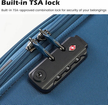 Coolife Luggage 4 Piece Set Suitcase TSA Lock Spinner Softshell lightweight(black+blue)