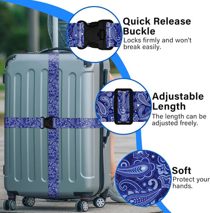 2 Pack Luggage Straps for Suitcases, Adjustable Travel Belt with Double Lock and Quick Release Buckle, Heavy Duty Nylon Bag Packing Strap, Bright Identifiers Business Travel Accessories-Blue Flowers