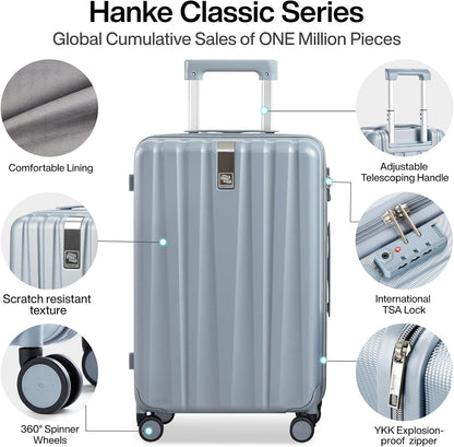 Hanke Suitcase, 2-Piece Set (20/29 Inch) Lightweight Hardshell PC Luggage with Spinner Wheels & TSA Lock, Gray, Extra Large Rolling Travel Bag, Nestable Storage, Waterproof, 103L