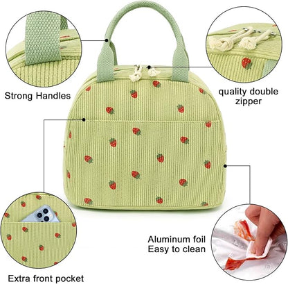 Bluboon Lunch Bag for Women Men Cute Corduroy Lunch Tote Bags Reusable - Image 4