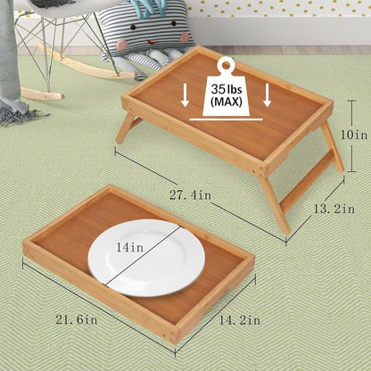 Artmeer Bed Tray Table with Folding Legs,Bamboo Breakfast in Bed for TV Table, Laptop Computer Tray,Eating,Snack Tray(Bamboo) Extra-Large Size