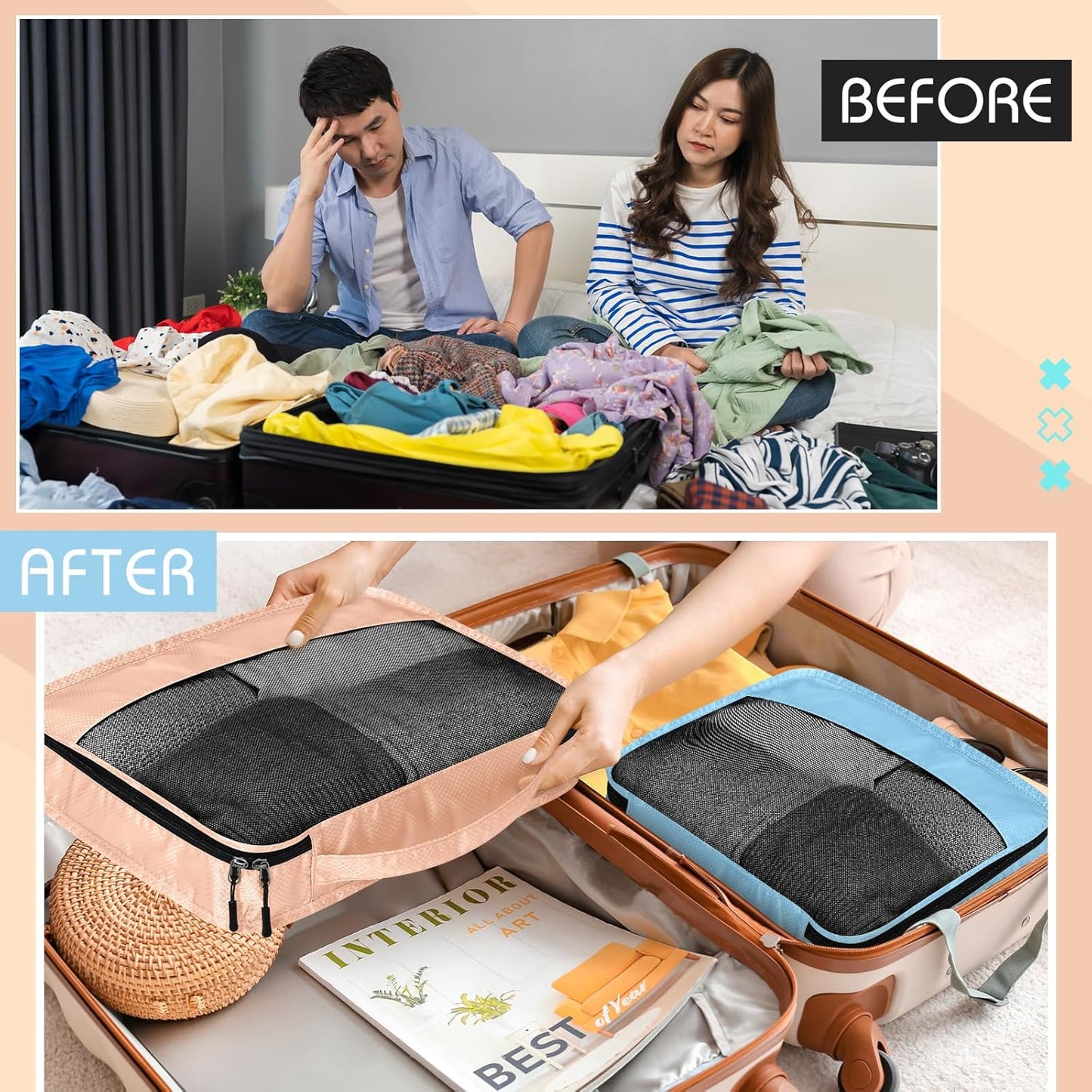 5 Pcs Packing Cubes for Suitcase Large Travel Cubes Carry on Luggage Organizer Bags for Clothes Accessories(Mixed,Pastel)